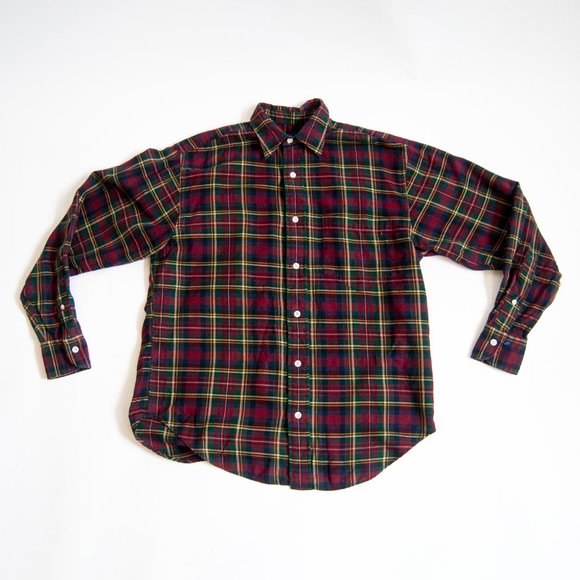 Y2K red plaid flannel m medium 8 / dark red checkered shirt / long sleeve flanne - Picture 4 of 6